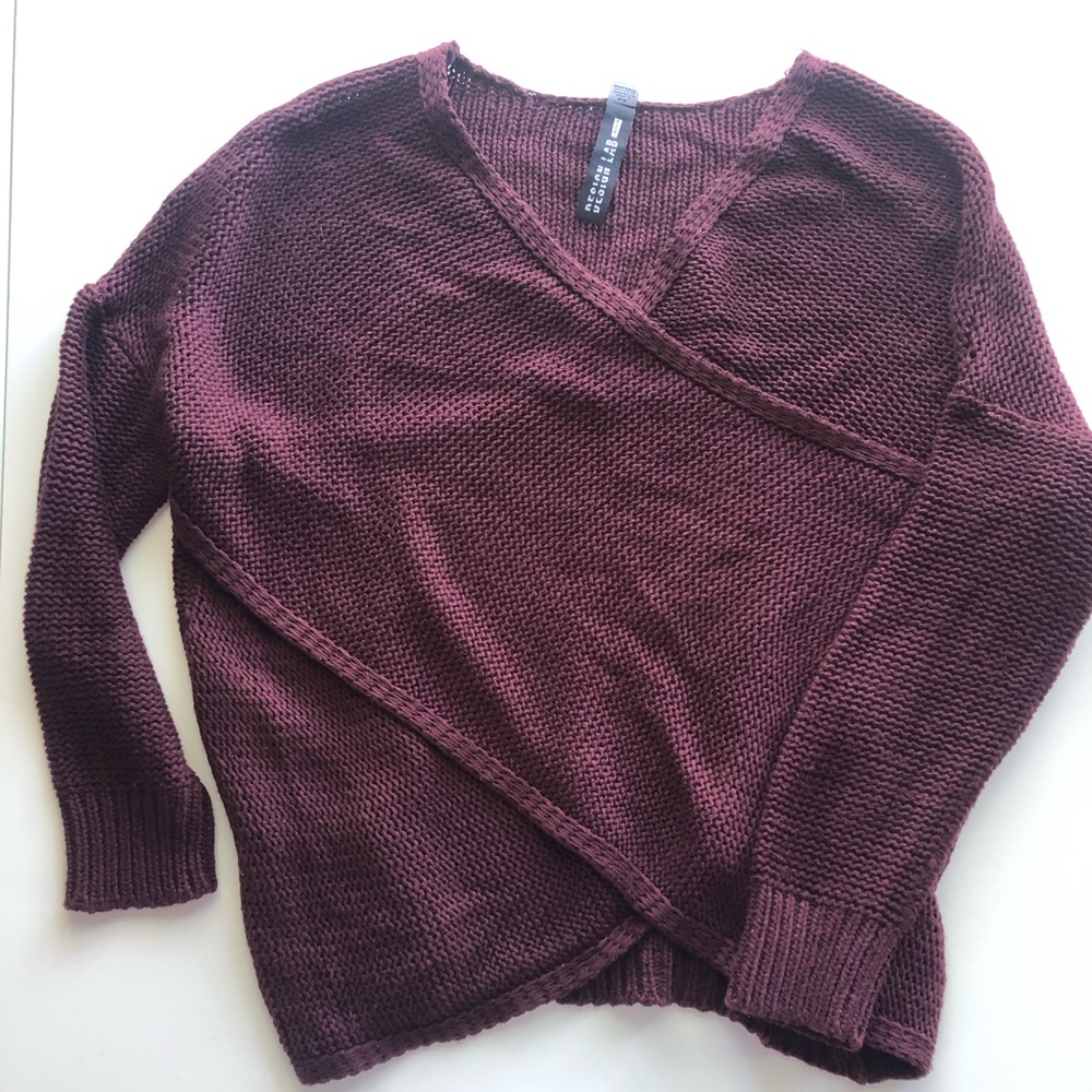 Cross front burgundy sweater